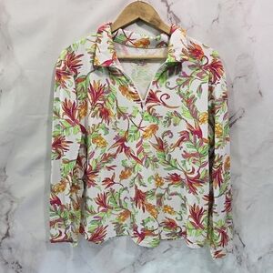 Icikuls Top Womens XXL Pink Orange Green Floral Quarter Zip Mesh Tennis Golf